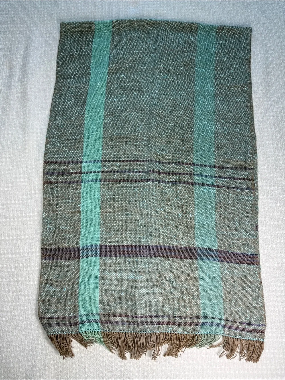 Kathleen Carleton woven scarf/shawl turquoise and brown